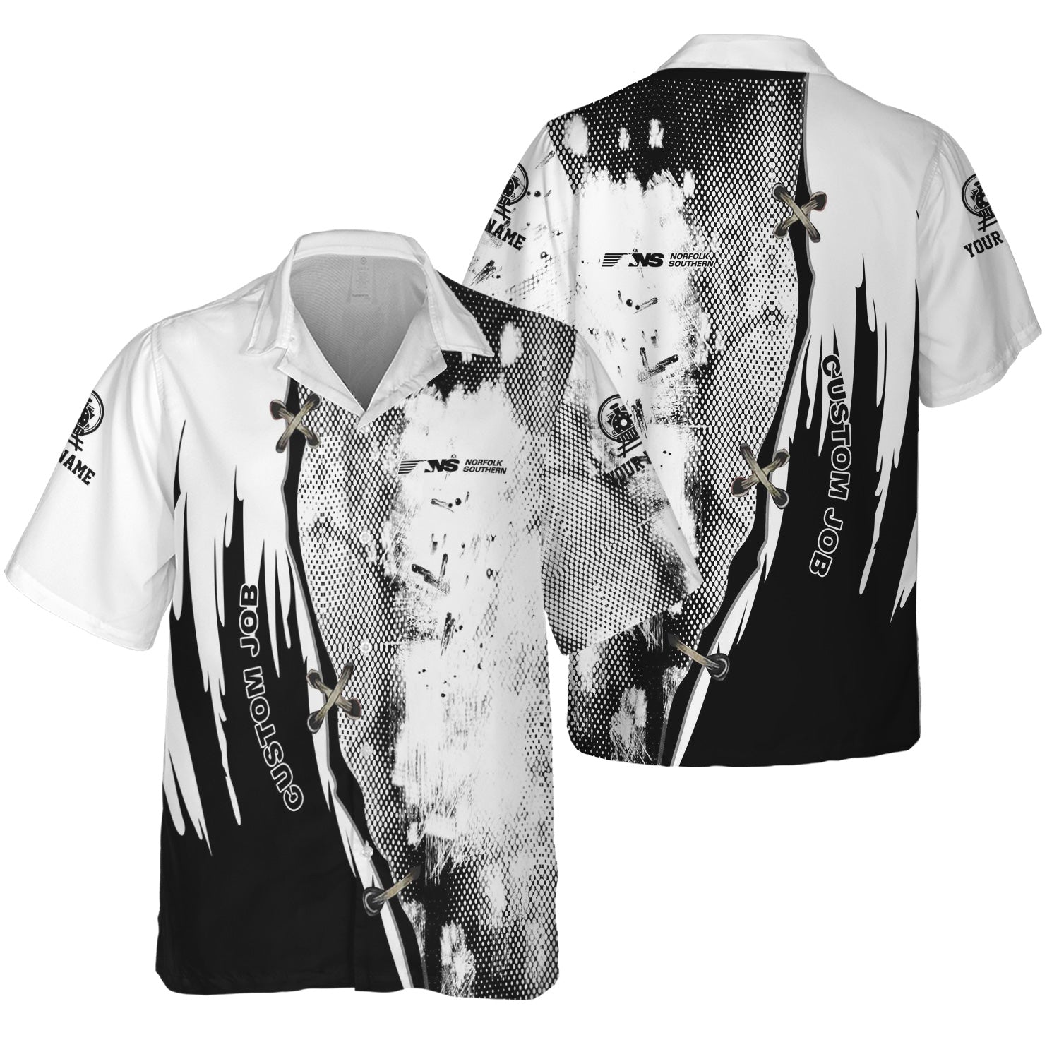 Railspirit Personalized Norfolk Southern Railway Hawaiian Shirt Retro Stitches Design with Custom Position Train Shirt