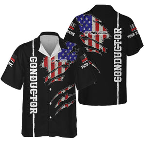 Railspirit Personalized Norfolk Southern Railway Hawaiian Shirt USA Flag Claw Art with Custom Job Train Shirt