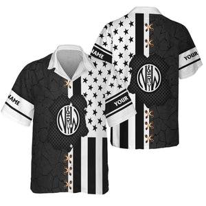 Railspirit Personalized Norfolk and Western Railway Hawaiian Shirt American Flag with Crack Effect N&W Train Shirt