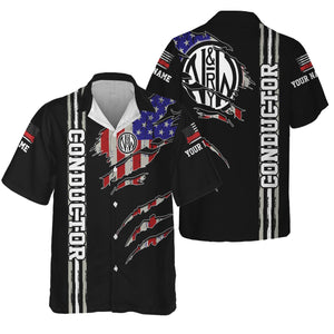 Railspirit Personalized Norfolk and Western Railway Hawaiian Shirt USA Flag Claw Art with Custom Job N&W Train Shirt