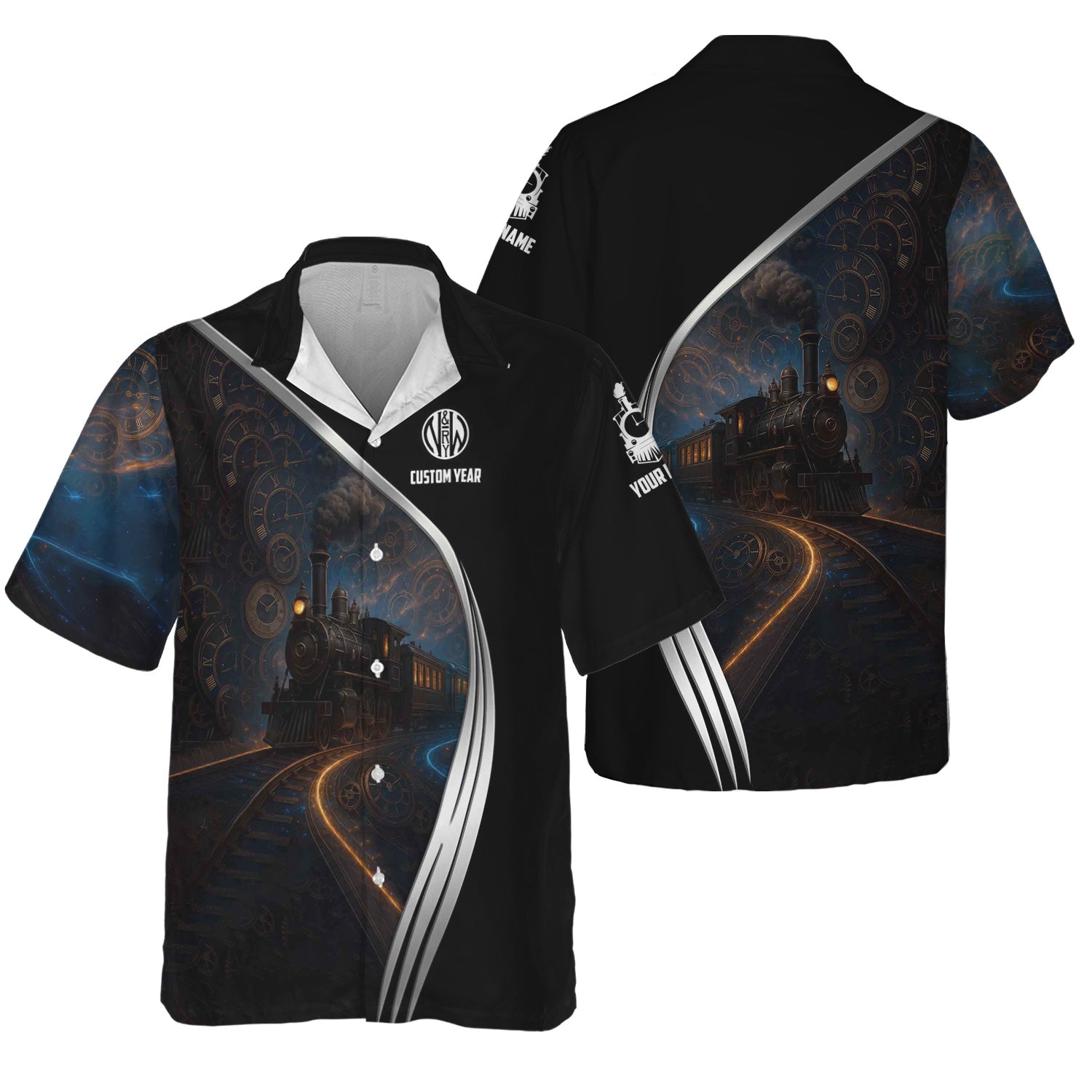 Railspirit Personalized Norfolk and Western Railway Hawaiian Shirt Steampunk Locomotive with Custom Year N&W Train Shirt