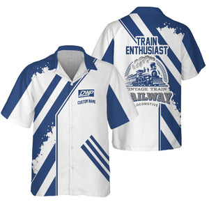 Railspirit Personalized Duluth, Winnipeg and Pacific Railway Hawaiian Shirt Locomotive Design Train Shirt for Train Enthusiast