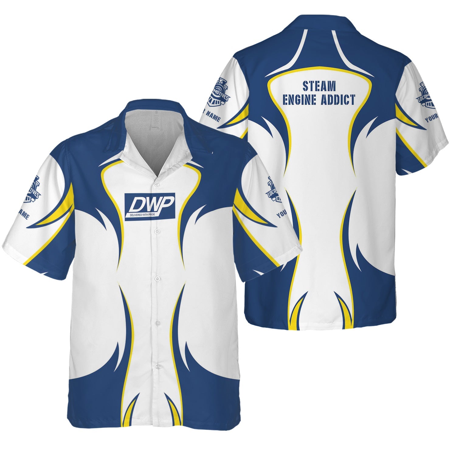 Railspirit Personalized Duluth, Winnipeg and Pacific Railway Hawaiian Shirt Distinctive Flame Style Shirt For Steam Engine Addict