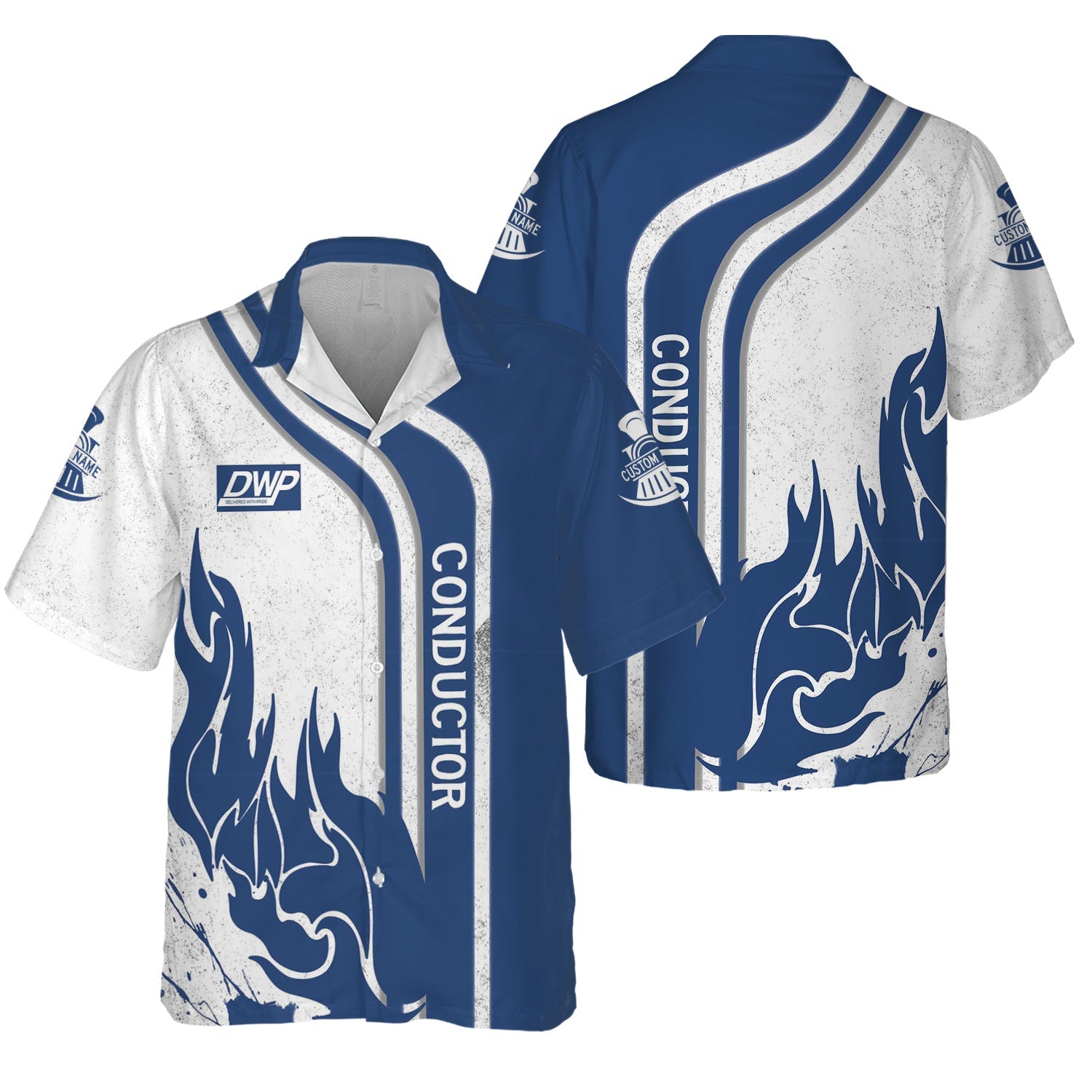 Railspirit Personalized Duluth, Winnipeg and Pacific Railway Hawaiian Shirt Flame Design with Custom Job Position Train Shirt