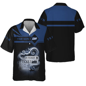 Railspirit Personalized Duluth, Winnipeg and Pacific Railway Hawaiian Shirt Train Ticket American Locomotive Printed Train