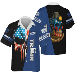 Railspirit Personalized Duluth, Winnipeg and Pacific Railway Hawaiian Shirt Train Skull American Flag Shirt All Over Print
