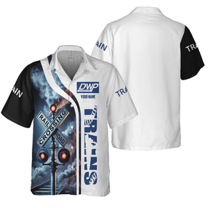 Railspirit Custom Name Duluth, Winnipeg and Pacific Railway Hawaiian Shirt Railroad Crossing Sign Printed Train Shirt