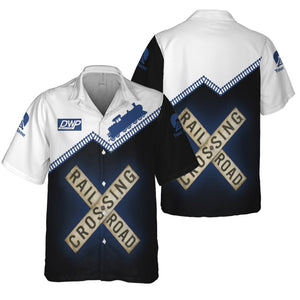 Railspirit Personalized Duluth, Winnipeg and Pacific Railway Hawaiian Shirt Railroad Crossing Printed Train Track Shirt