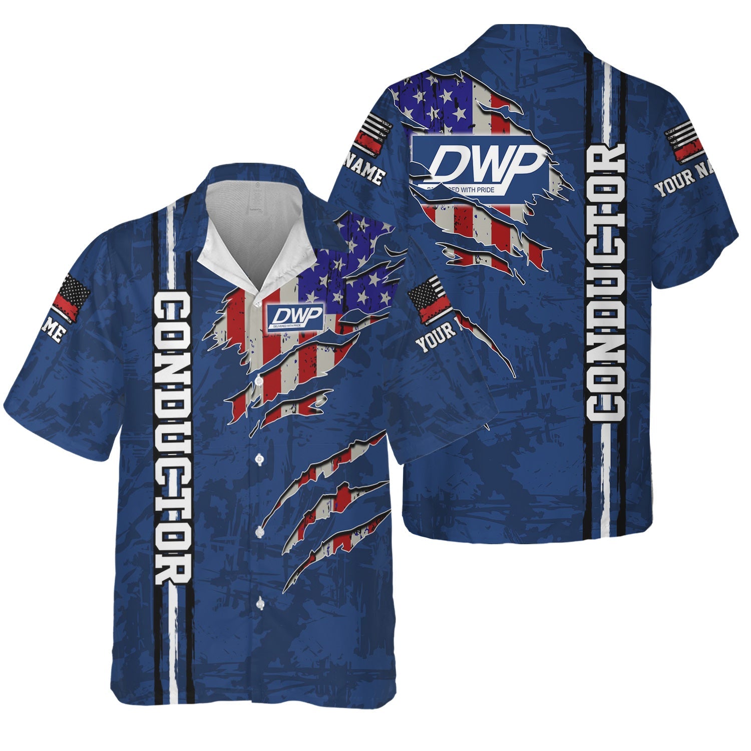 Railspirit Personalized Duluth, Winnipeg and Pacific Railway Hawaiian Shirt USA Flag Claw Art with Custom Job Train Shirt