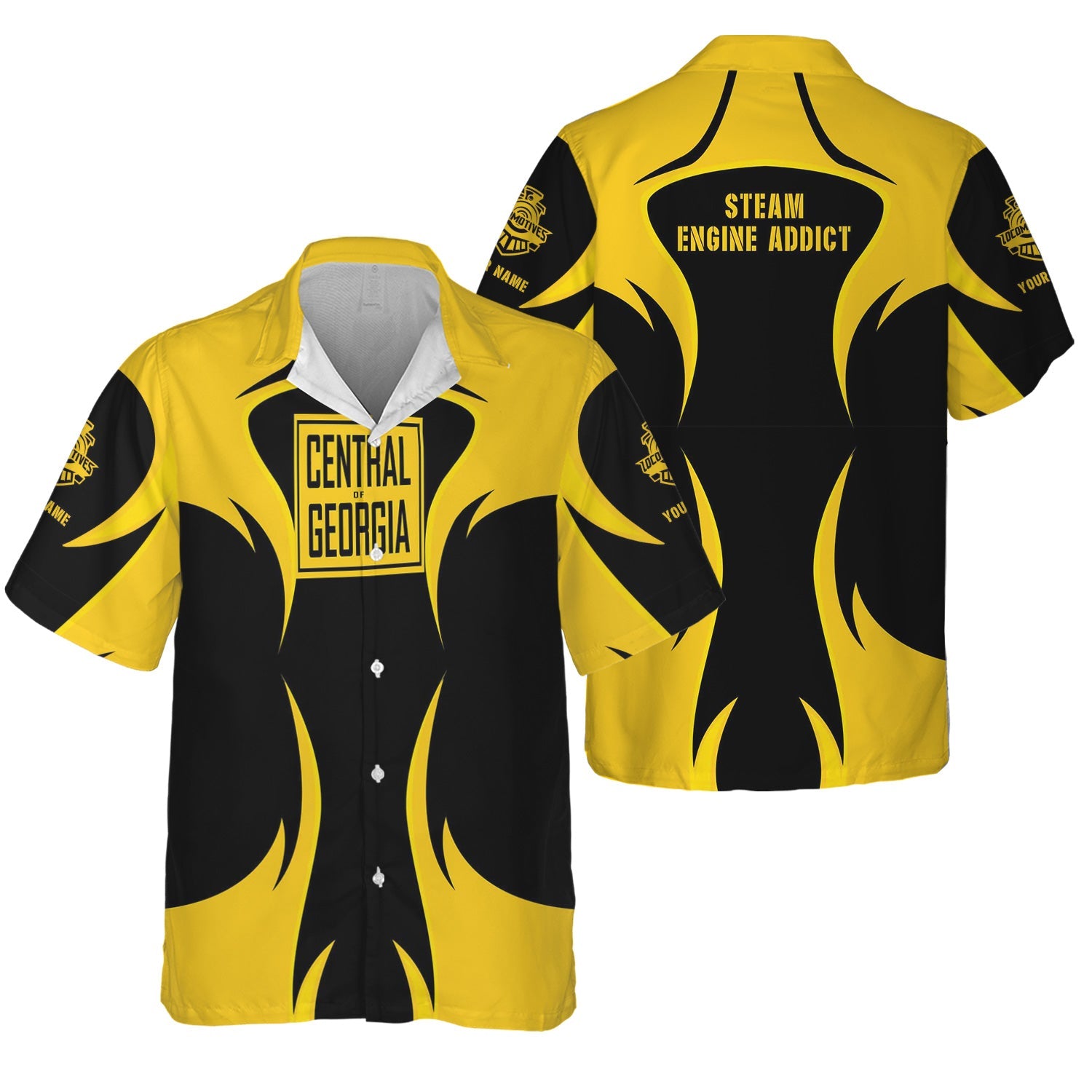 Railspirit Personalized Central of Georgia Railway Hawaiian Shirt Distinctive Flame Style Shirt For Steam Engine Addict