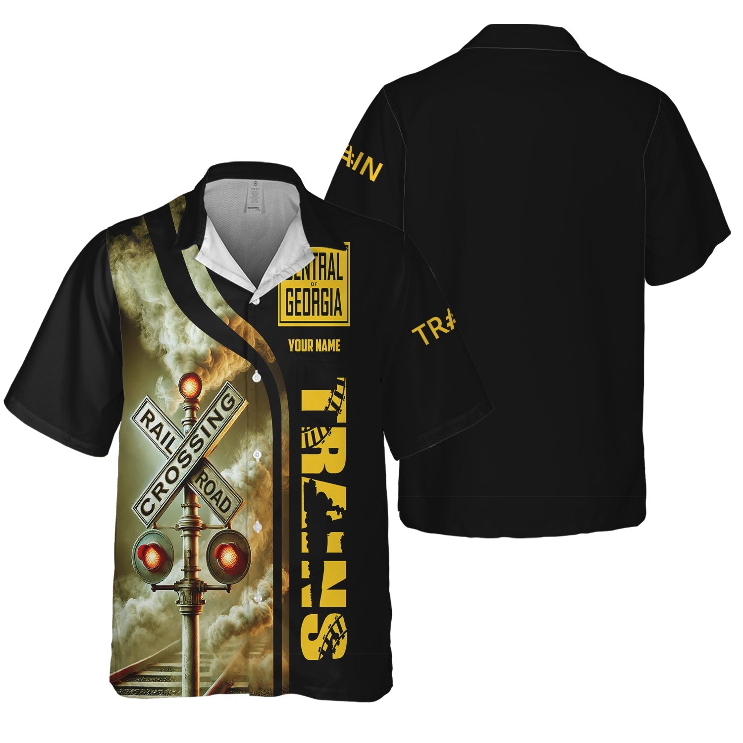 Railspirit Custom Name Central of Georgia Railway Hawaiian Shirt Railroad Crossing Sign Printed Train Shirt