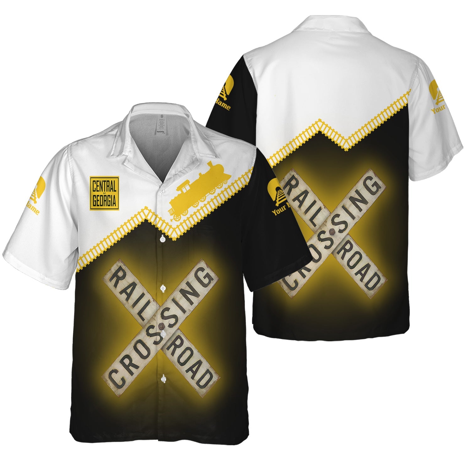 Railspirit Personalized Central of Georgia Railway Hawaiian Shirt Railroad Crossing Printed Train Track Shirt