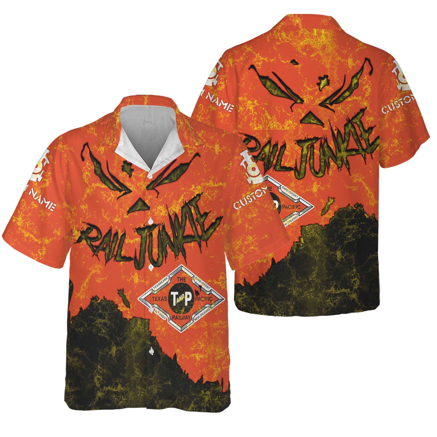 Railspirit Personalized Texas and Pacific Railway Hawaiian Shirt Torn Graphic Style Train Shirt For Rail Junkie