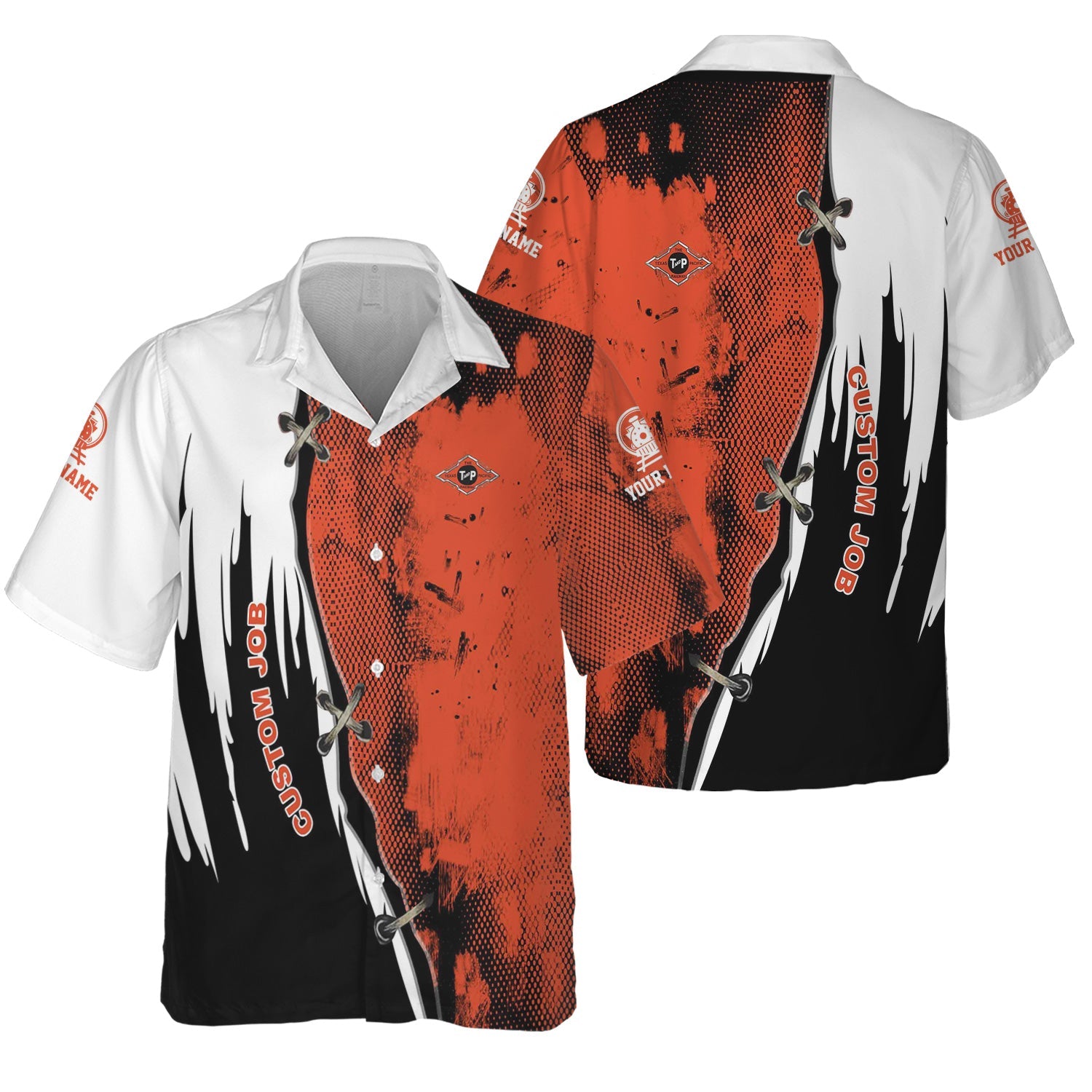 Railspirit Personalized Texas and Pacific Railway Hawaiian Shirt Retro Stitches Design with Custom Position Train Shirt