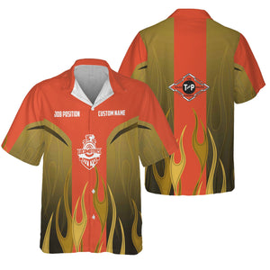 Railspirit Custom Name and Job Title Texas and Pacific Railway Hawaiian Shirt Flame Graphic Train Shirt For Rail Workers