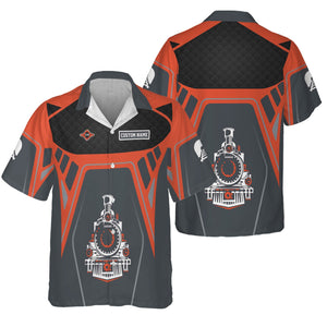 Railspirit Personalized Texas and Pacific Railway Hawaiian Shirt Steam Locomotive Engine Graphic Train Shirt All Over Print