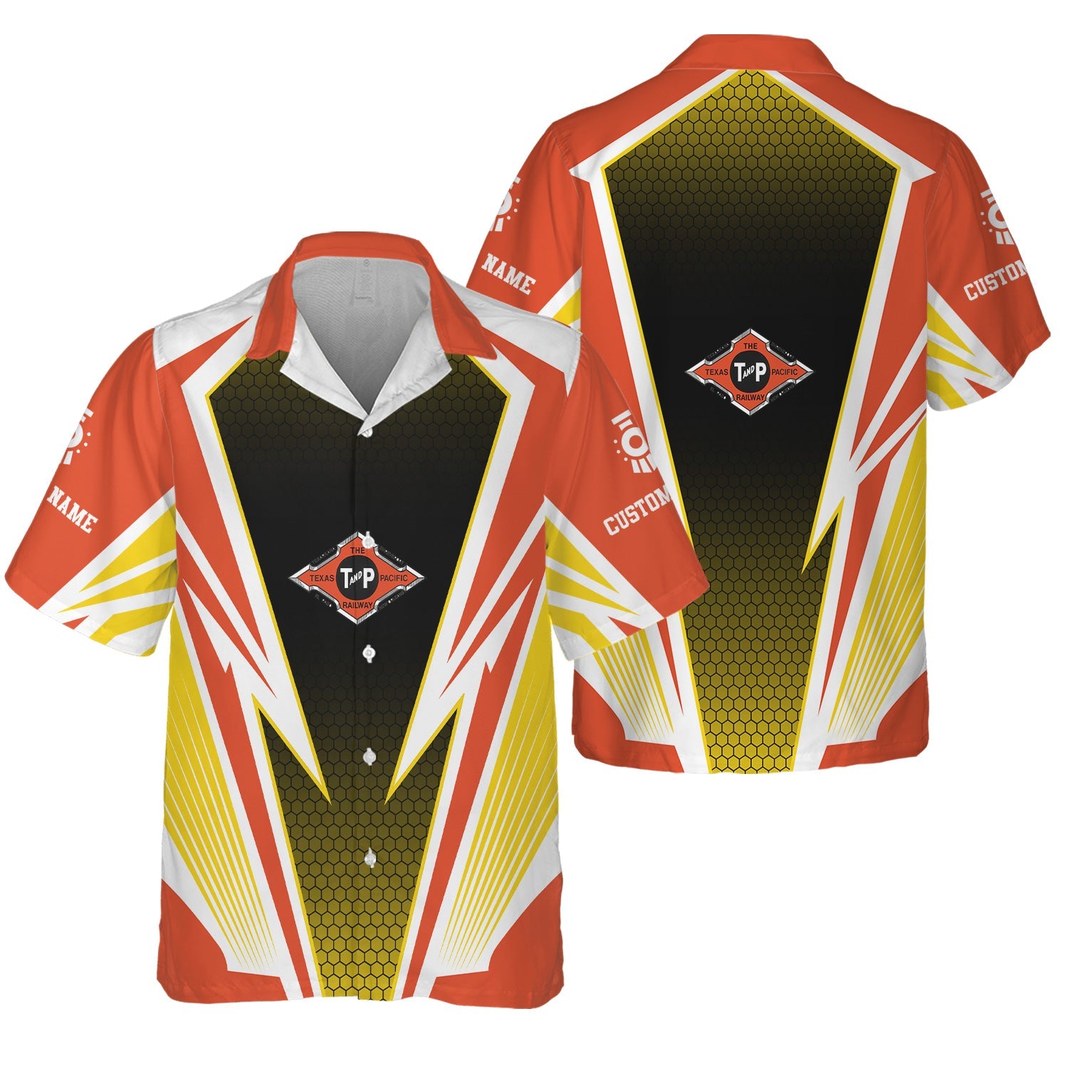 Railspirit Personalized Texas and Pacific Railway Hawaiian Shirt Lightning Graphic Style Shirt Gift Idea For Train Lover