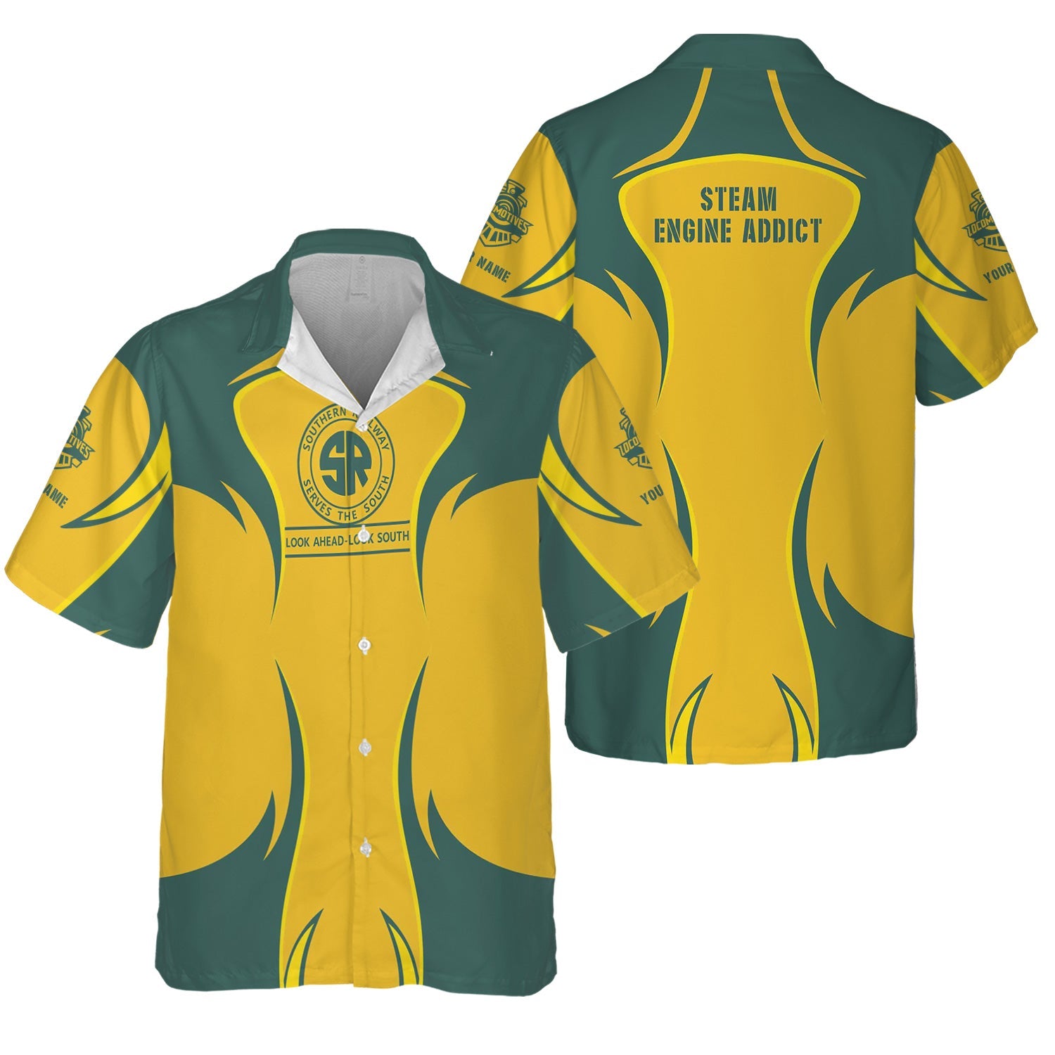 Railspirit Personalized Southern Railway U.S Hawaiian Shirt Distinctive Flame Style SOU Shirt For Steam Engine Addict