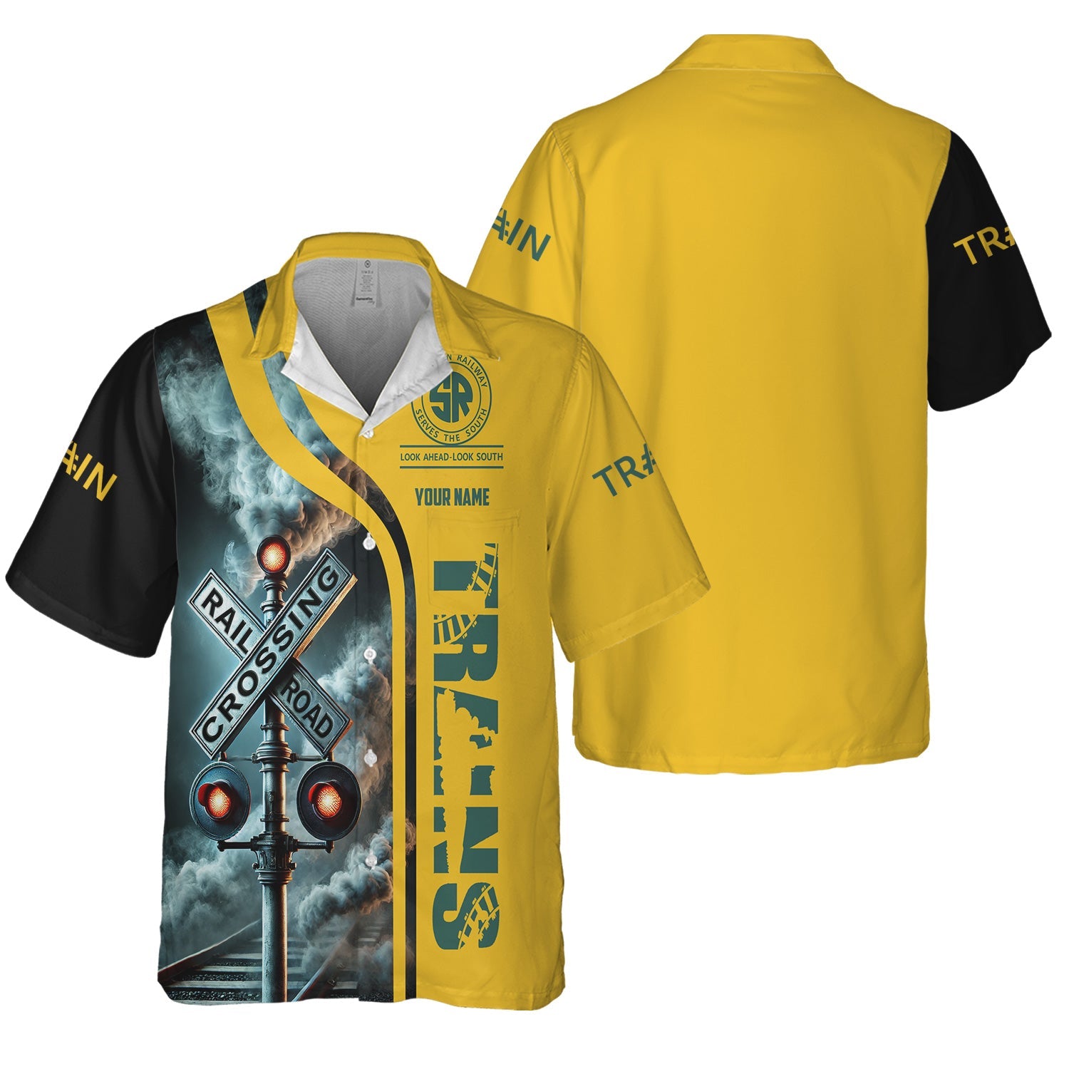 Railspirit Custom Name Southern Railway U.S Hawaiian Shirt Railroad Crossing Sign SOU Printed Train Shirt