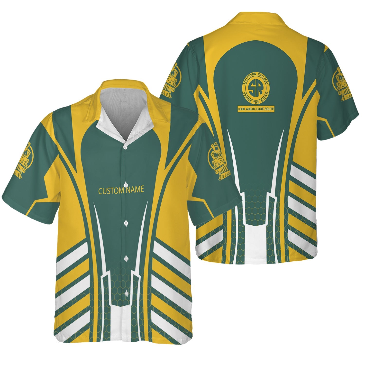 Railspirit Personalized Southern Railway U.S Hawaiian Shirt Striped Railroad Style SOU Train Shirt All Over Print