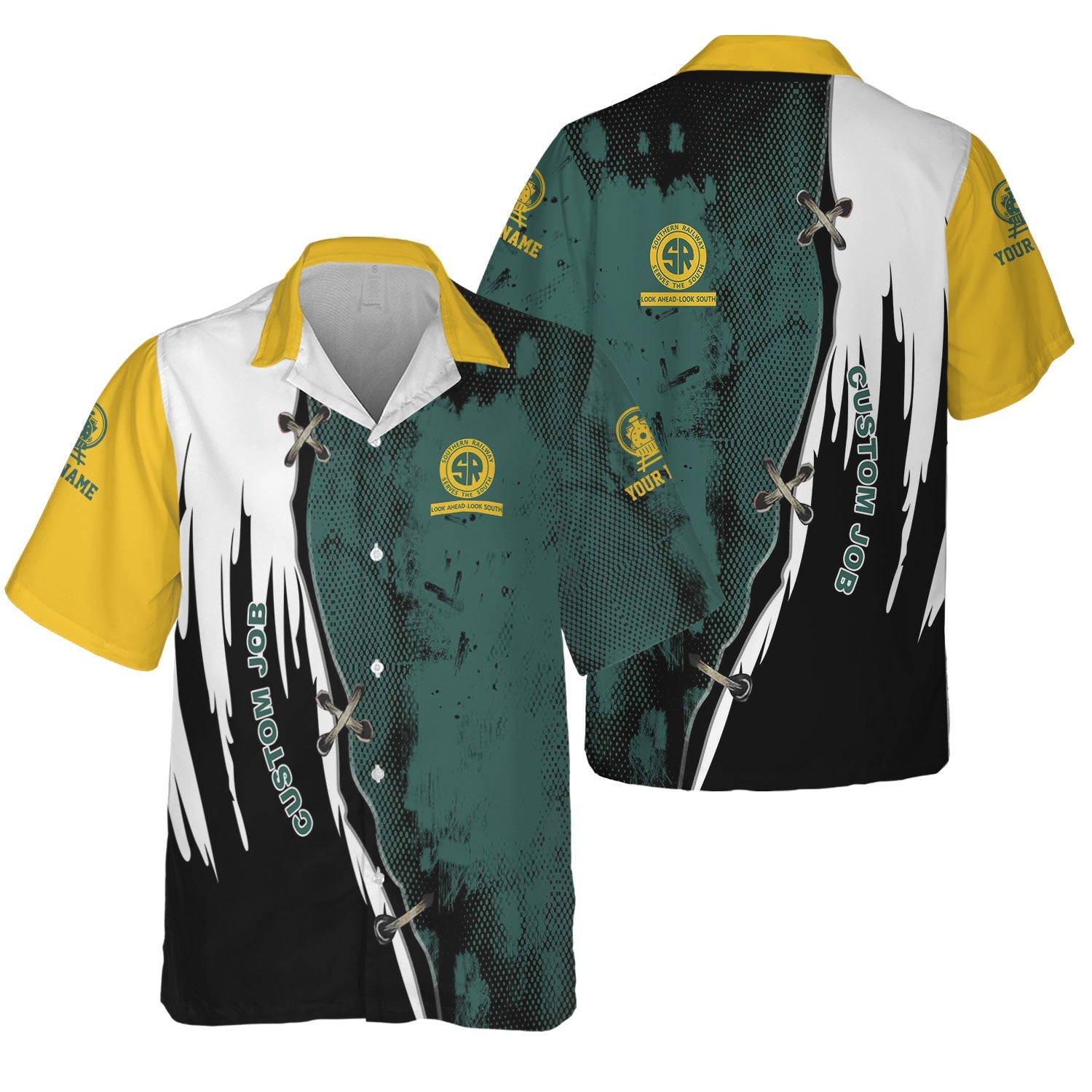 Railspirit Personalized Southern Railway U.S Hawaiian Shirt Retro Stitches Design with Custom Position SOU Train Shirt