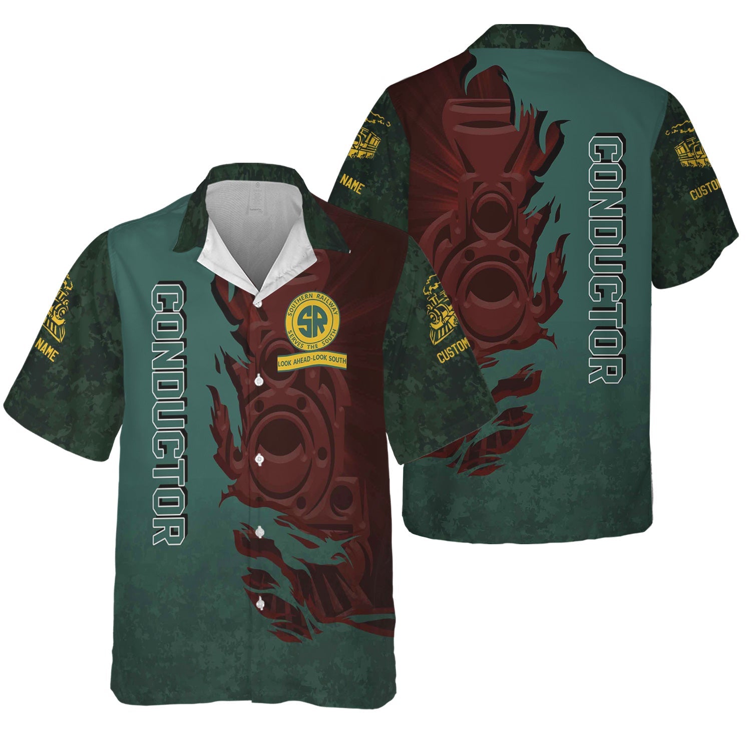 Railspirit Personalized Southern Railway U.S Hawaiian Shirt Blazing Style with Custom Position SOU Train Shirt