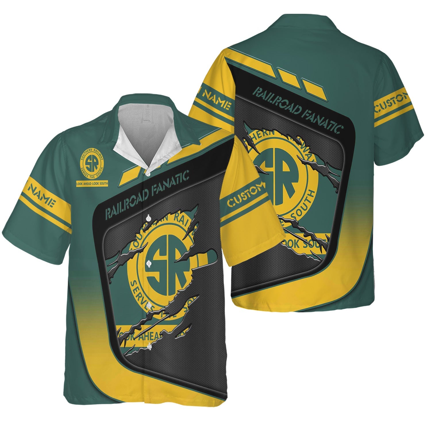 Railspirit Personalized Southern Railway U.S Hawaiian Shirt Ripped Texture Style SOU Train Shirt For Railroad Fanatic