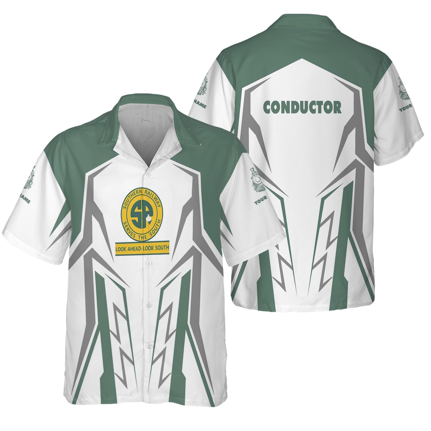 Railspirit Personalized Southern Railway U.S Hawaiian Shirt Futuristic Design with Custom Job SOU Train Shirt