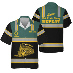 Railspirit Custom Name Southern Railway U.S Hawaiian Shirt Eat Train Sleep Repeat SOU Printed Train Shirt