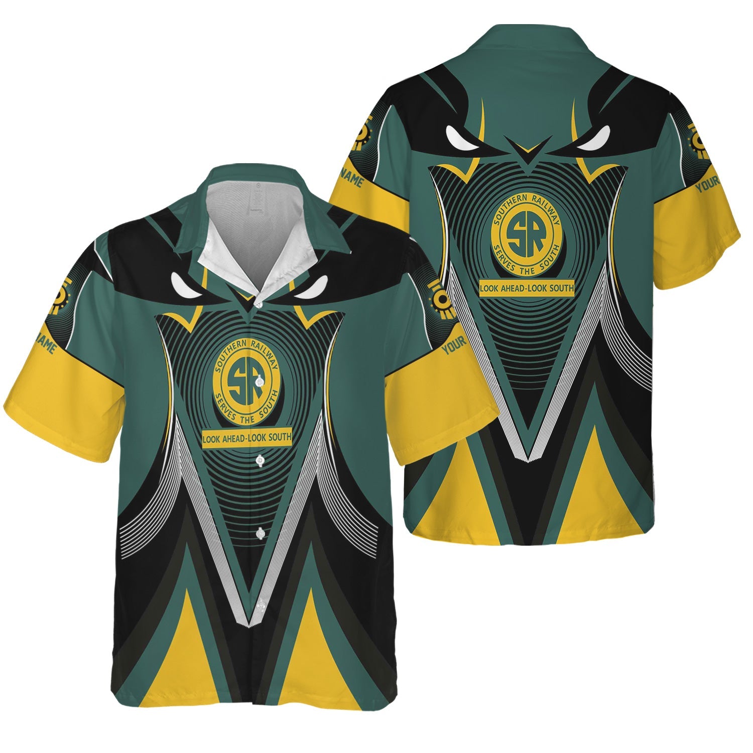 Railspirit Personalized Southern Railway U.S Hawaiian Shirt Vibrant Graphic Pattern SOU Shirt For Train Enthusiasts