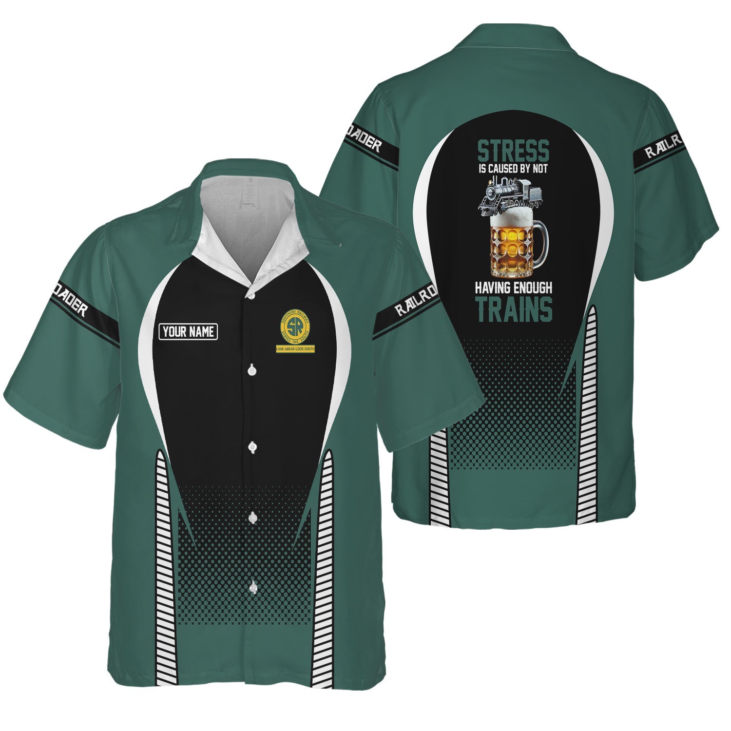 Railspirit  Personalized  Southern Railway U.S Hawaiian Shirt  Stress Is Caused By Not Having Enough Trains SOU Shirt All Over Print