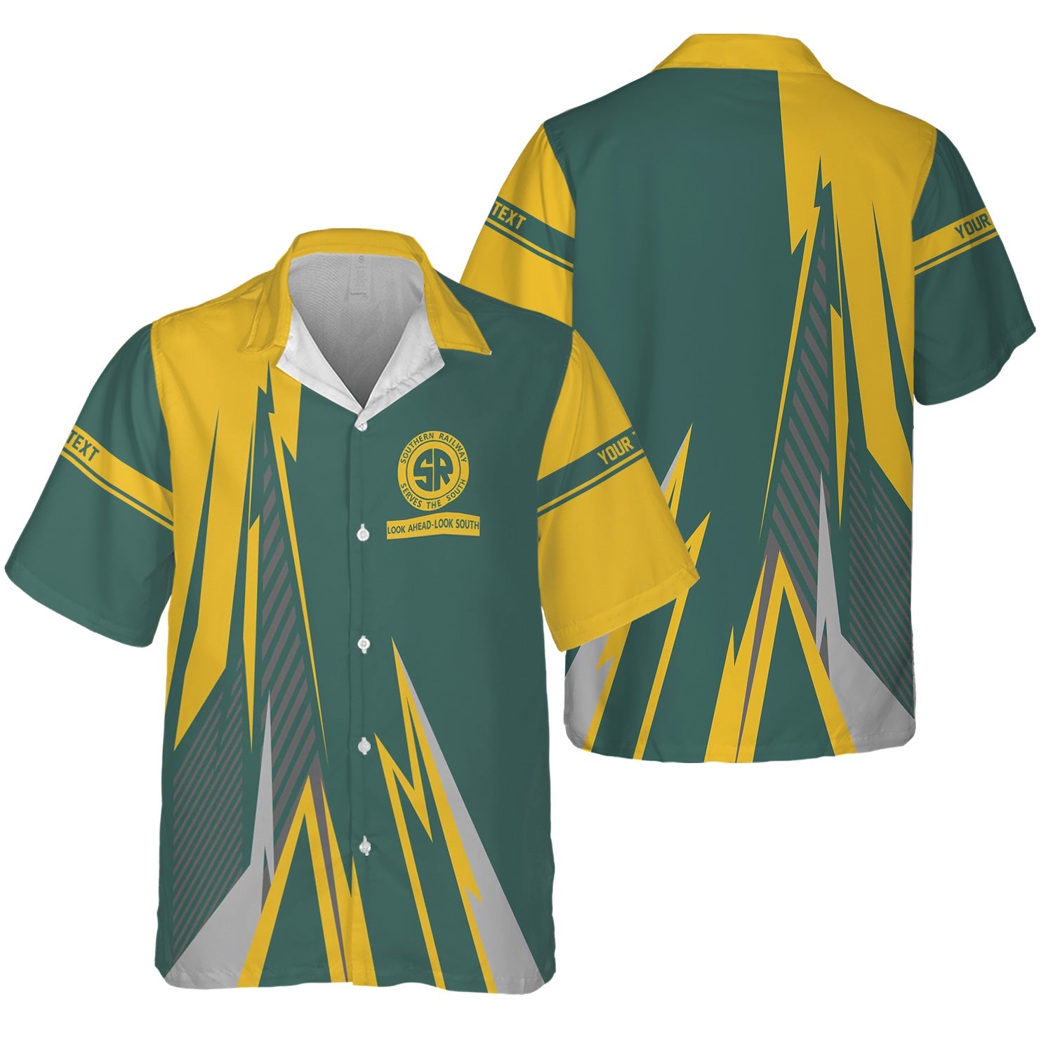 Railspirit Personalized Southern Railway U.S Hawaiian Shirt Lightning-Inspired Railway Style SOU Shirt For Train Lovers