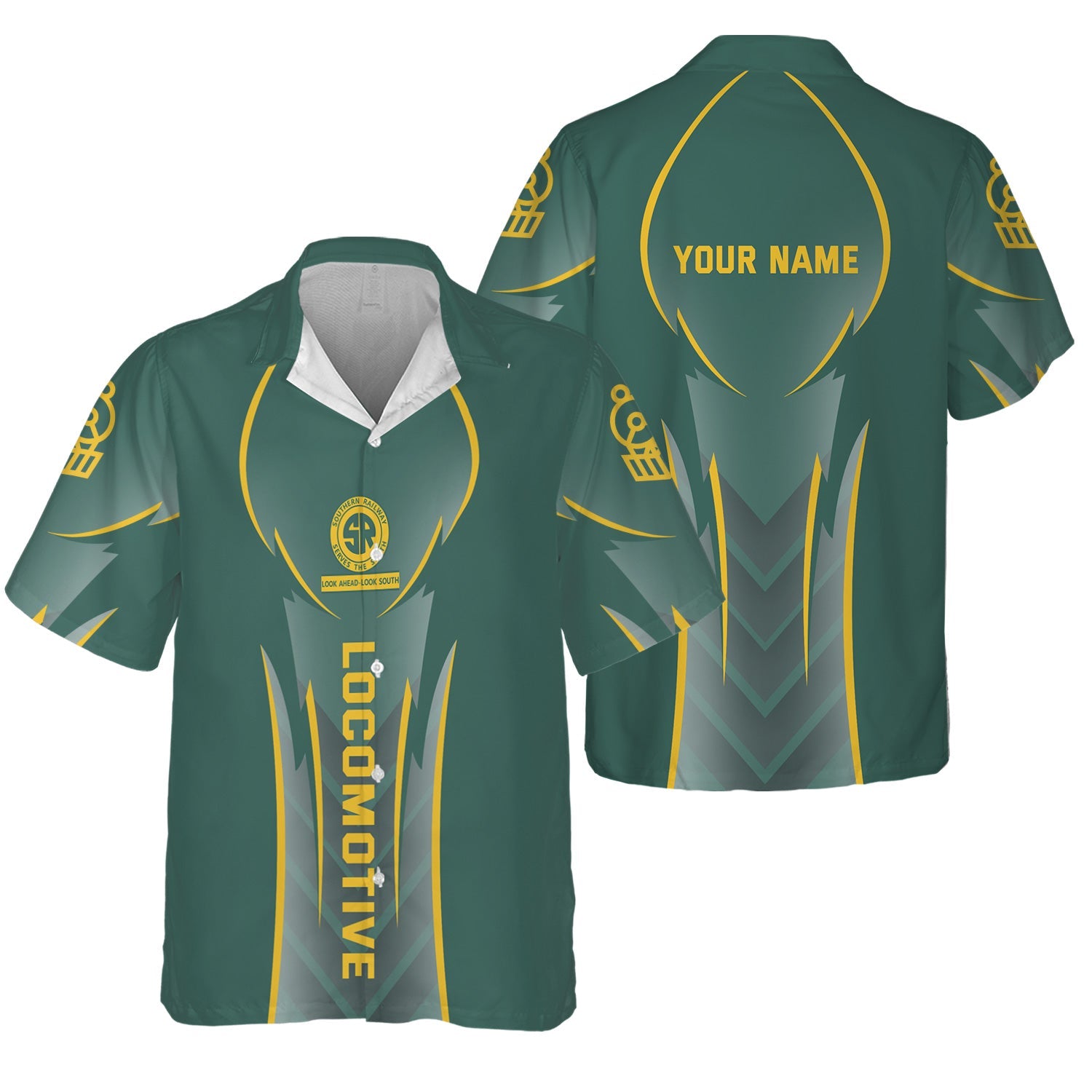 Railspirit Personalized Southern Railway U.S Hawaiian Shirt Striking Line Style SOU Train Shirt For Locomotive Lovers