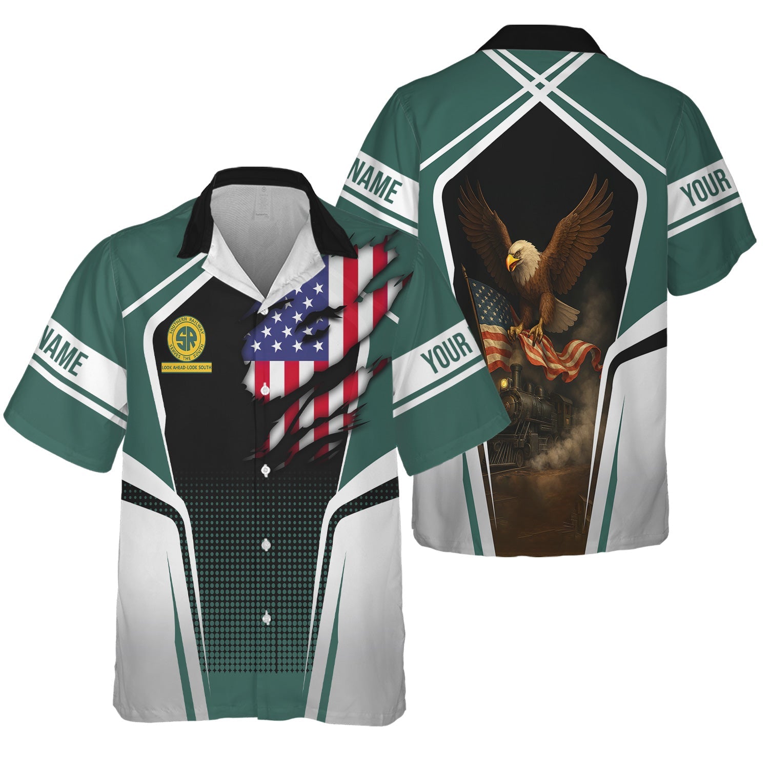 Railspirit Personalized Southern Railway U.S Hawaiian Shirt American Eagle Vintage Train SOU Shirt