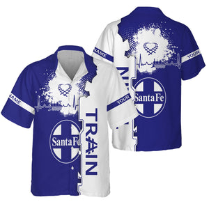 Railspirit Personalized Santa Fe Railway Hawaiian Shirt Engine Heartbeat and Track Love Style Atchison, Topeka and Santa Fe Railway Shirt