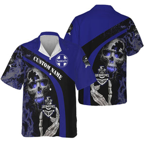 Railspirit Personalized Santa Fe ATSF Railway Hawaiian Shirt Flame Skull Design Atchison, Topeka and Santa Fe Train Shirt for Locomotive Fans