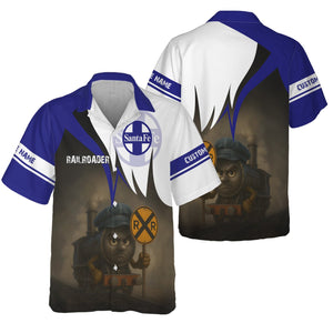 Railspirit Personalized Santa Fe Railway Hawaiian Shirt Angry Train Atchison, Topeka and Santa Fe Railway Hawaiian Shirt Gift Idea For Train Lover