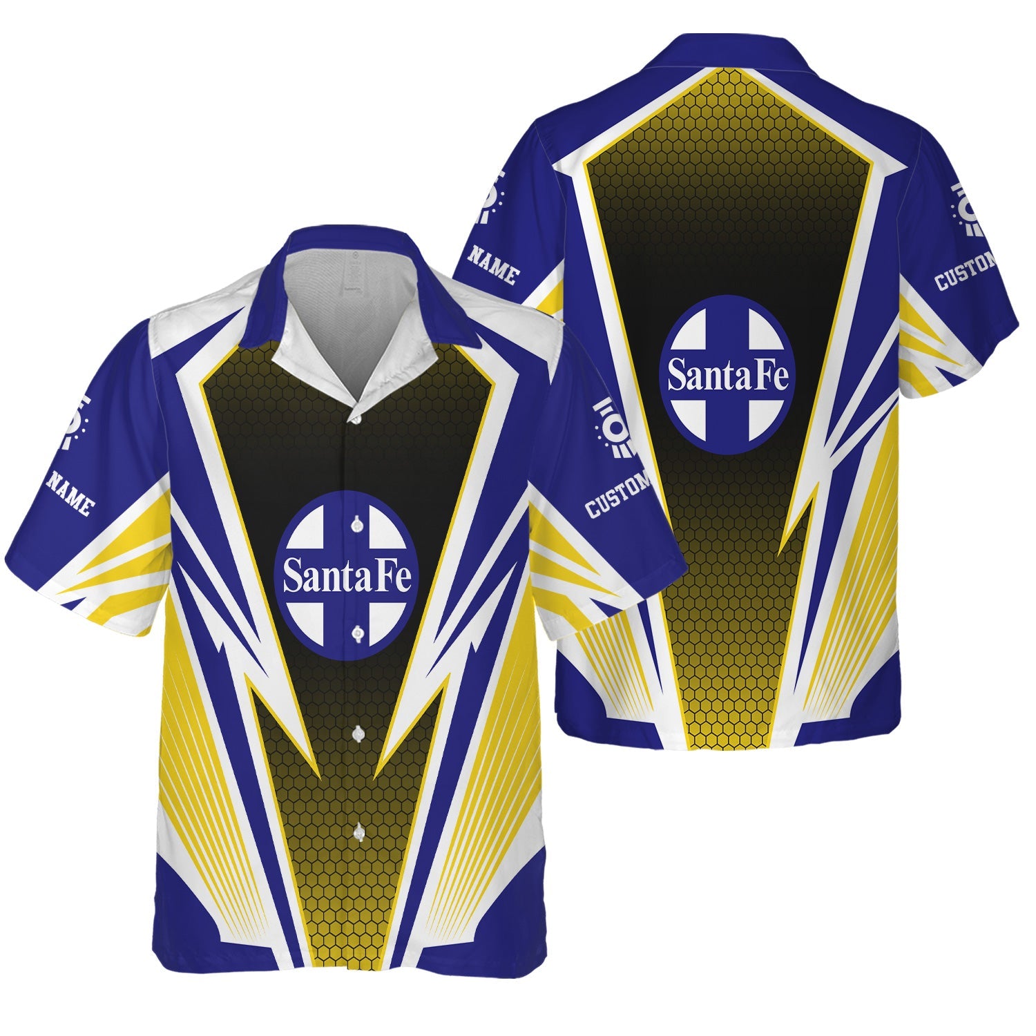 Railspirit Personalized Santa Fe Railway Hawaiian Shirt Lightning Graphic Style Atchison, Topeka and Santa Fe Railway Shirt Gift Idea For Train Lover