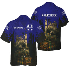 Railspirit Personalized Santa Fe Railway Hawaiian Shirt Vintage Train Art Style Atchison, Topeka and Santa Fe Railway Shirt For Locomotive Fans