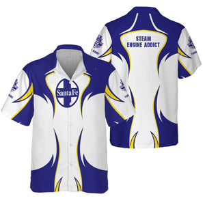 Railspirit Personalized Santa Fe Railway Hawaiian Shirt Distinctive Flame Style Atchison, Topeka and Santa Fe Railway Shirt For Steam Engine Addict