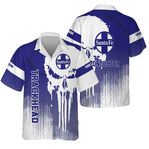 Railspirit Personalized Santa Fe ATSF Railway Hawaiian Shirt Skull Design with Custom Job Atchison, Topeka and Santa Fe Train Shirt