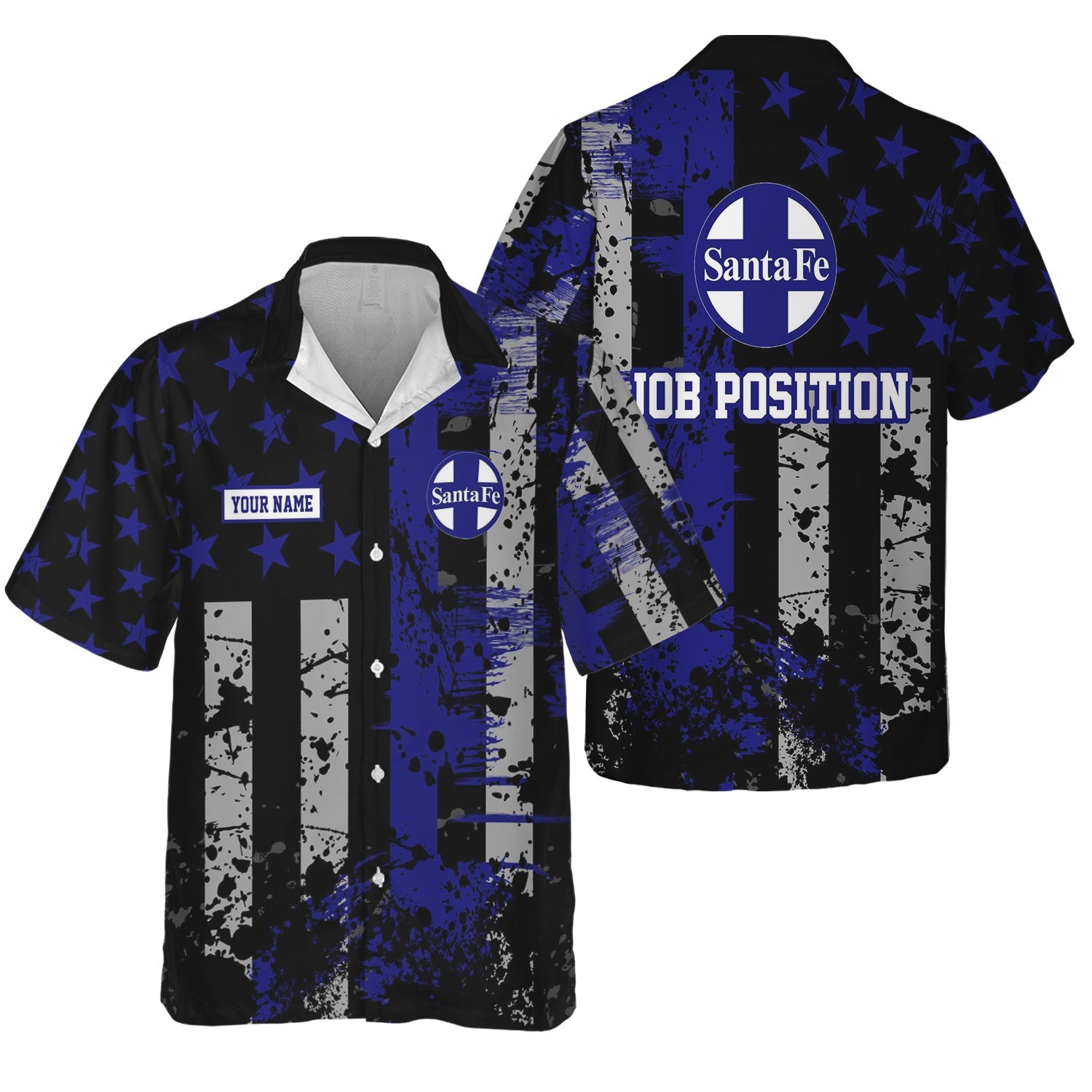 Railspirit Personalized Santa Fe ATSF Railway Hawaiian Shirt Artistic Paint American Flag Style Atchison, Topeka and Santa Fe Train Shirt