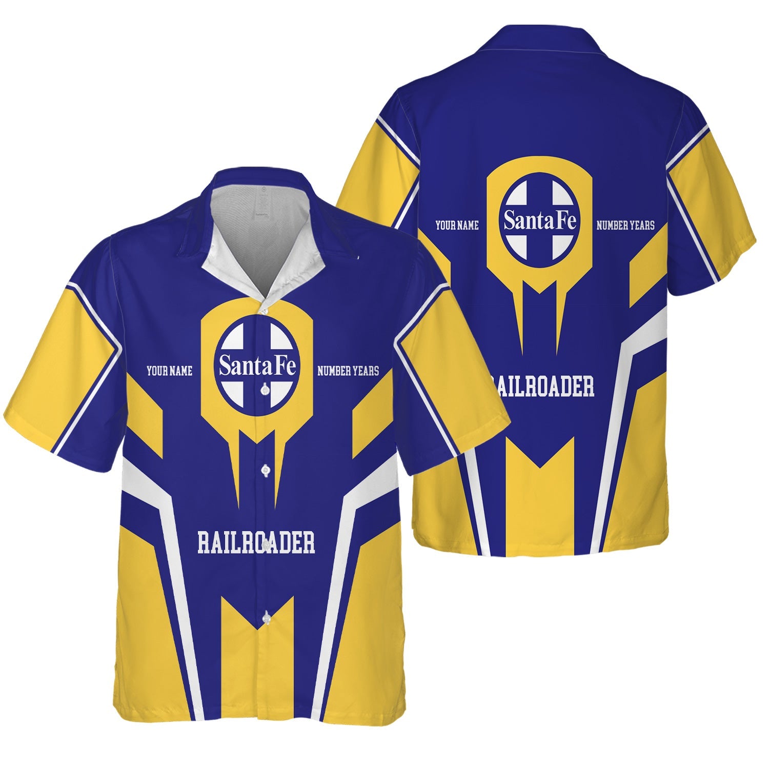 Railspirit Personalized Santa Fe Railway Hawaiian Shirt Custom Year Railroader Atchison, Topeka and Santa Fe Railway Shirt