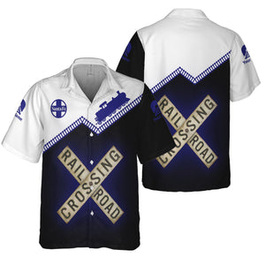 Railspirit Personalized Santa Fe Railway Hawaiian Shirt Railroad Crossing Printed Train Track Shirt