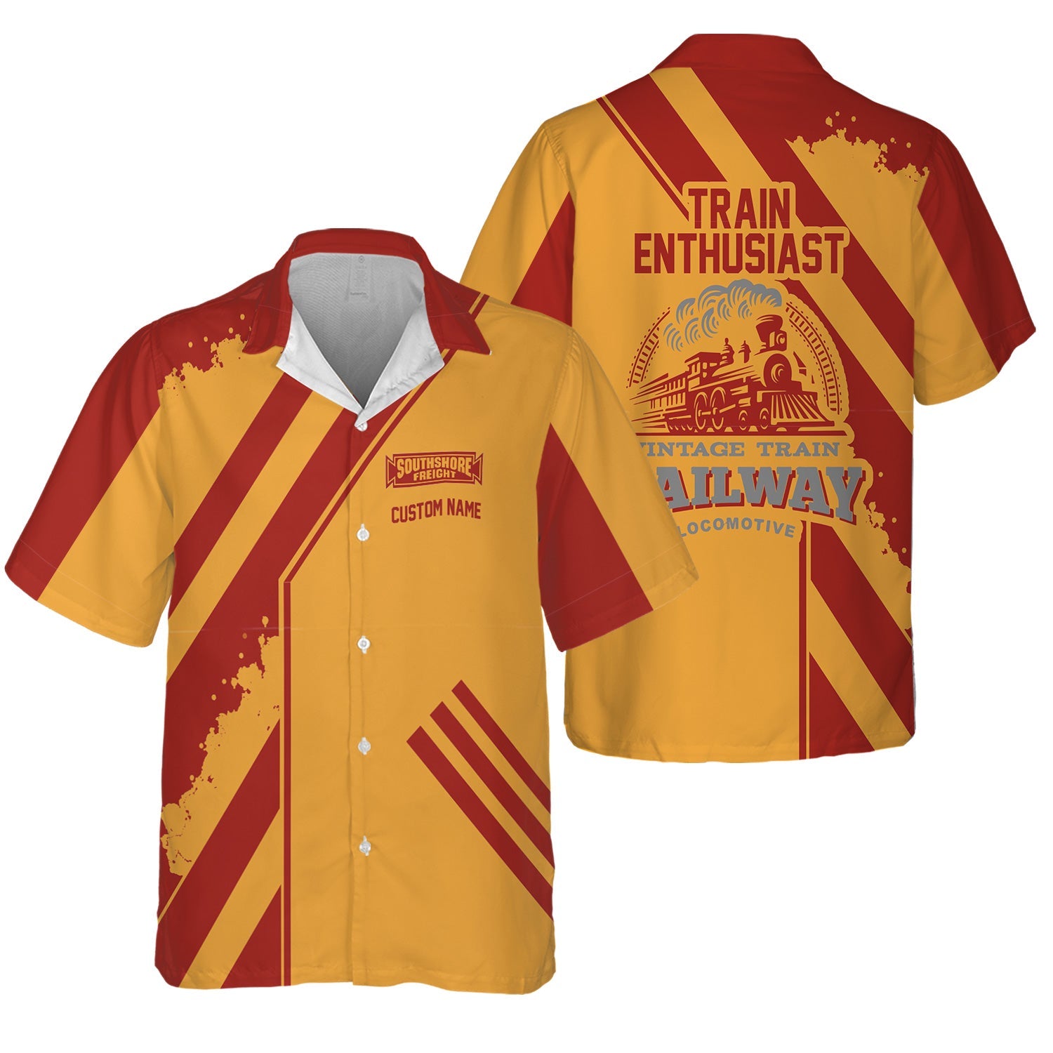 Railspirit Personalized Chicago South Shore and South Bend Railroad Hawaiian Shirt Locomotive Design Train Shirt for Train Enthusiast