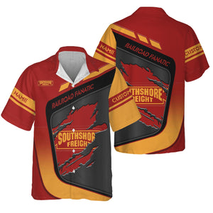 Railspirit Personalized Chicago South Shore and South Bend Railroad Hawaiian Shirt Ripped Texture Style Train Shirt For Railroad Fanatic