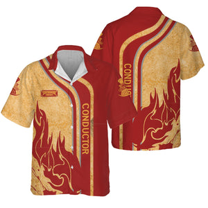 Railspirit Personalized Chicago South Shore and South Bend Railroad Hawaiian Shirt Flame Design with Custom Job Position Train Shirt