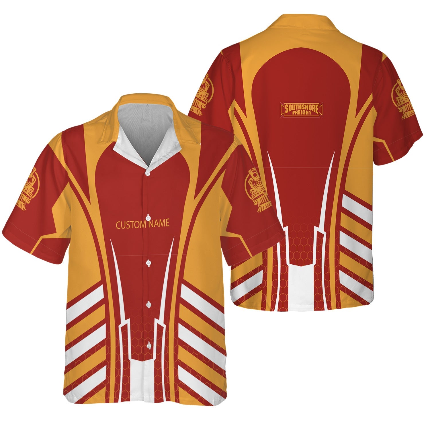 Railspirit Personalized Chicago South Shore and South Bend Railroad Hawaiian Shirt Striped Railroad Style Train Shirt All Over Print