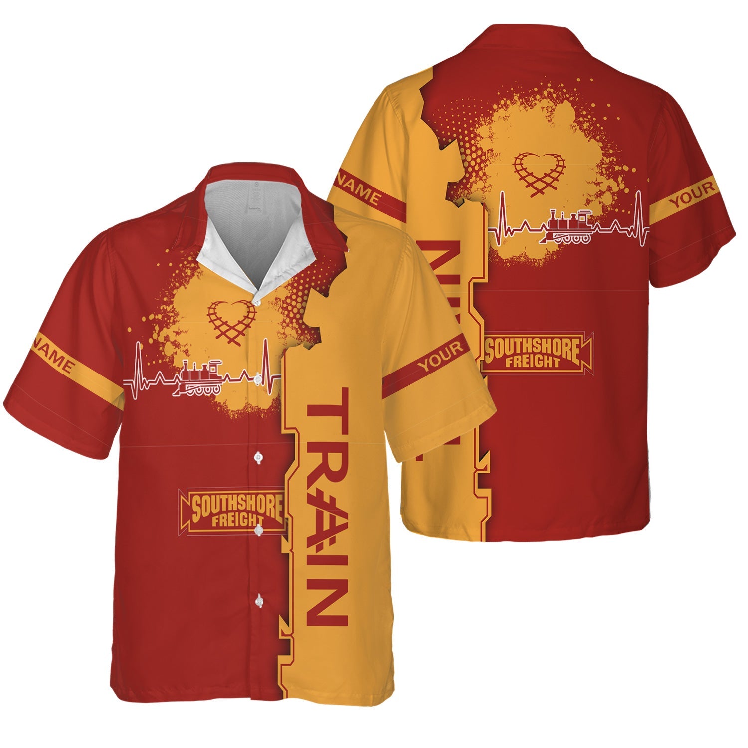 Railspirit Personalized Chicago South Shore and South Bend Railroad Hawaiian Shirt Engine Heartbeat and Track Love Style Shirt