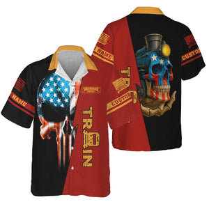 Railspirit Personalized Chicago South Shore and South Bend Railroad Hawaiian Shirt Train Skull American Flag Shirt All Over Print